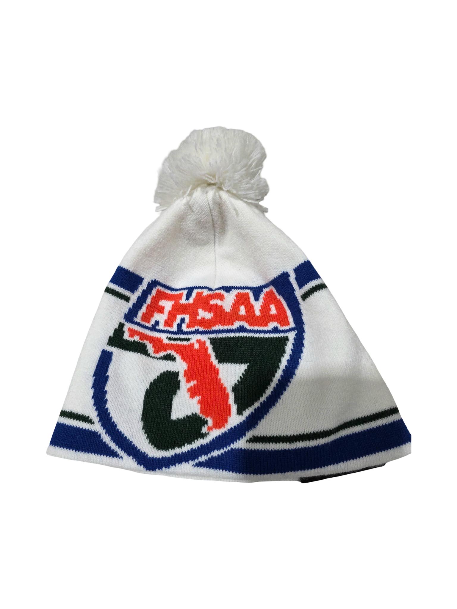 FHSAA White & Royal Knit Pom-Pom Beanie